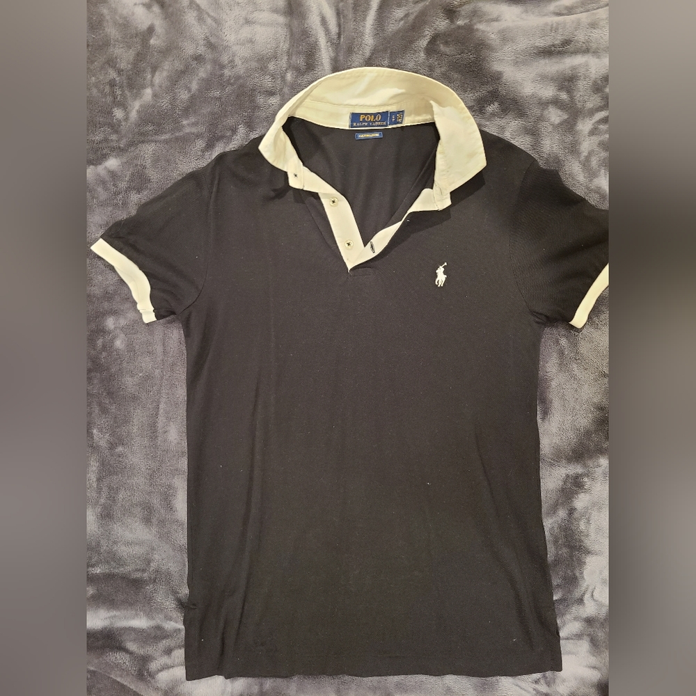 Mend Polo Ralph Lauren Black and White Polo Shirt Size Small Slim Fit
